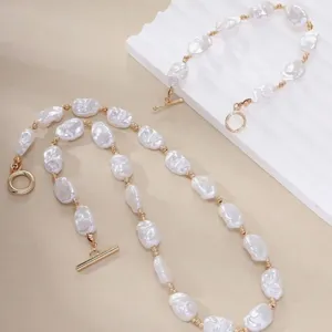 Vintage French irregular Baroque pearl necklace and bracelet set with gold OT clasp