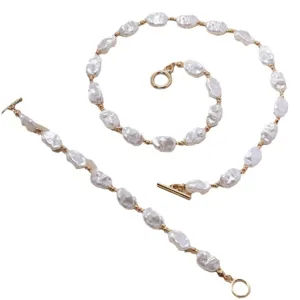 Vintage French Baroque pearl necklace and bracelet set with gold OT toggle clasp