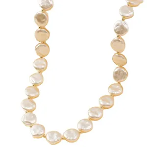 Elegante collana di perle barocche piatte a strato singolo per donna gioielli regalo