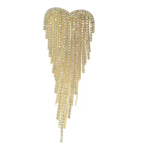 Modische goldene Herzbrosche mit funkelnden Strass-Fransen für Damenbekleidung