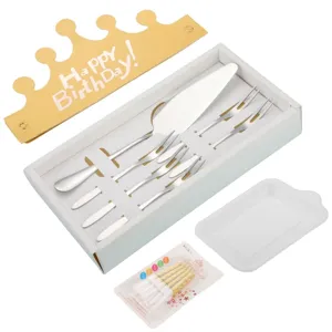 Service à gâteau professionnel en acier inoxydable avec couronne dorée et bougies