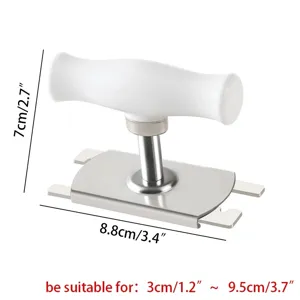 Close-up detail of adjustable stainless steel jar opener showing dimensions for kitchen use