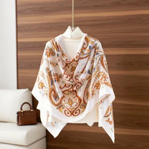 Women's Korean Design Polyester Printed Scarf Lightweight Soft Sun Protection Beach Shawl Vintage Floral Wrap Accessories