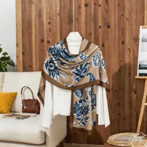 Elegant floral cotton linen scarf for summer sun protection and shawl decoration