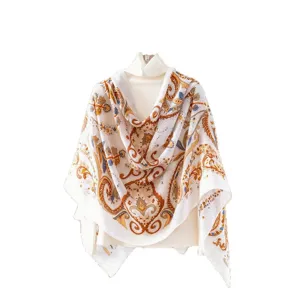 Soft cotton linen paisley print shawl and sun protection scarf for summer travel