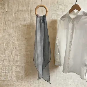Koreanisches Design Chiffon Gestreifter Schal Für Damen Sommer Dünner Weicher Langer Halsschal Mode Bedruckter Krawattenschal Haarband Schal Tasche Band Zubehör