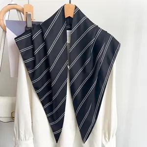 Elegant black and white striped triangle scarf for women, chic neckerchief styling accessory