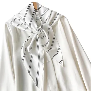 Retro striped silk triangle scarf for women, elegant necktie and shawl accessory