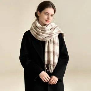 Korean Style Checkered Plaid Scarf For Women Men Winter Warm Soft Large Shawl Wraps With Tassels Versatile Neck Warmer