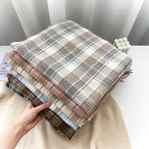 Soft plaid winter scarf stack in various colors for women and men, cozy warm shawl.