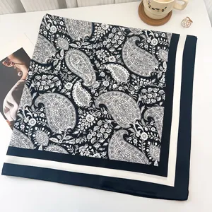 Elegant black and white Paisley print large square scarf for ethnic summer style
