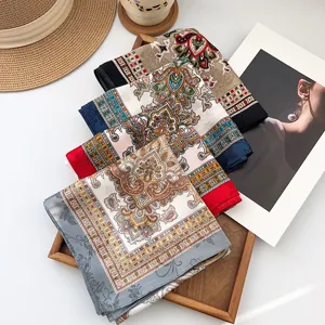 Foulard Quadrato Jacquard Vintage Paisley da Donna Foulard da Collo Sottile in Raso Bandana Stile Bohemien Morbido Fazzoletto Decorativo