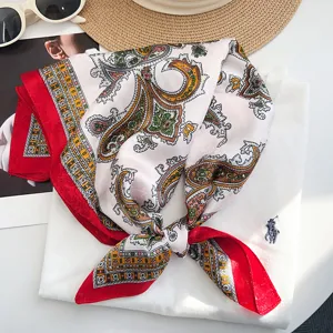 Foulard quadrato in seta vintage con motivo paisley e bordi rossi per signora