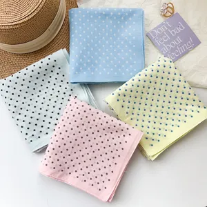 Collection of vintage French style polka dot cotton square scarves in pastel tones