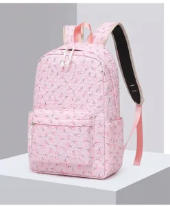 Detailed side view of a sweet pink floral backpack featuring a cute small flower pattern