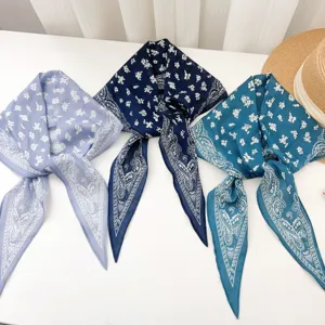 Vintage Paisley Printed Cotton Scarf For Women Fashion Diamond Shape Headband Versatile Floral Cotton Bandana Hair Scarf