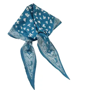 Vintage blue paisley cotton bandana scarf featuring delicate white floral pattern for hair