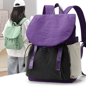 Women's Casual Travel Backpack Lightweight Colorblock Nylon Waterproof Large Capacity School Bag For Outdoor Commuting Everyday