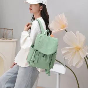 Stylish women's lightweight green leisure backpack with large capacity for travel