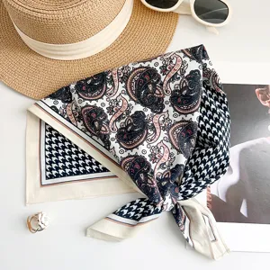 Elegante katoenen vierkante sjaal met paisley- en houndstooth-patroon voor haar en nek