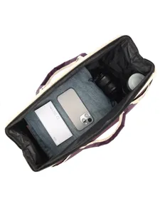 Interior view of this large purple travel bag showing high capacity for travel essentials