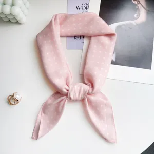 Sweet pink polka dot silk scarf hair band lightweight neck accessory for women