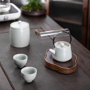 Japanisches Keramik Tee Set Tragbare Reise Kung Fu Teegeschirr Mit Teekanne Tassen Teedose Schneeglasur Sesam Punkte Design Geschenkbox