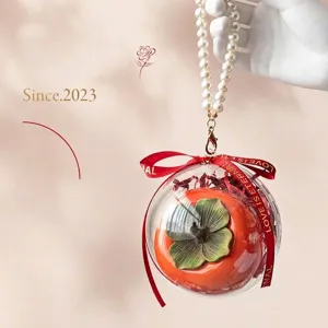 Chinese Persimmon Shaped Ceramic Candy Jar High-End Wedding Favor Gift Box Acrylic Ball Pearl Chain Ribbon Engagement Party Decoration Candy Container