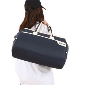 Large capacity navy blue travel duffel bag for sports and gym with shoulder strap
