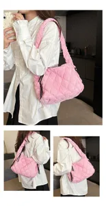 Women pink quilted cloud bag casual versatile shoulder tote stylish daily commuting bag