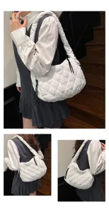 White quilted puffer cloud bag for women, stylish versatile casual shoulder crossbody bag