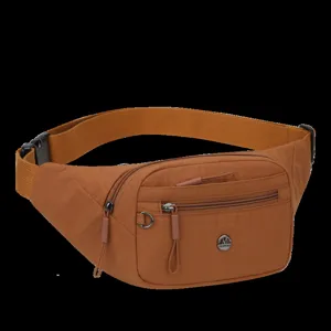 Lightweight brown fashion waist bag with multi-zipper compartments for women travel