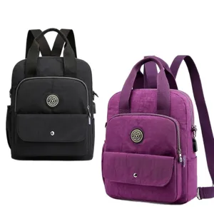 Damen Rucksack aus Nylon mit USB-Ladeanschluss in Schwarz und Lila für den Alltag