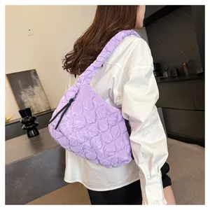 Fashion purple quilted shoulder bag stylish cloud tote bag casual commuter crossbody bag