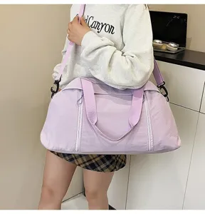 Large lavender sports gym bag for yoga or travel, stylish lightweight luggage on shoulder