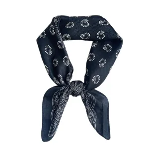 Piccolo foulard quadrato in seta blu scuro con motivo paisley vintage per abiti e camicie