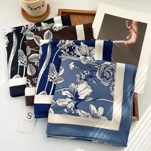 Vintage floral print 90cm twill square scarves for women available in four elegant colors