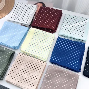 Multi-colored polka dot silk square scarves in candy colors for women's hair and neck
