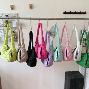 Women Fashion Casual Nylon Puffer Tote Bag Large Capacity Pleated Cloud Shoulder Bag Commuter Crossbody Bag