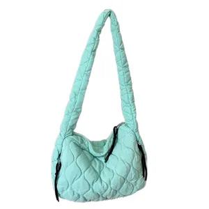 Mint Green Quilted Puffer Shoulder Bag Soft Cloud Crossbody Bag Casual Tote Purse