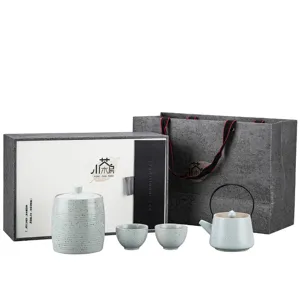 Japanisches Keramik-Reise-Teeset mit Teekanne, Tassen, Teedose und Geschenkbox