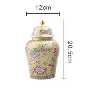 Dimensioni dettagliate del barattolo da tè in ceramica a fiori 12x20.5cm