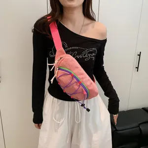 Women Sporty Fashion Waist Bag Nylon Contrast Color Chest Bag Streetwear Crossbody Bag Small Design Fanny Pack Daily Shoulder Bag