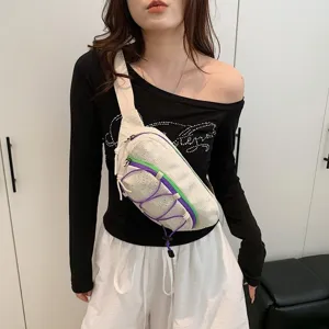 Stylish white sporty crossbody chest bag for women in casual Korean style