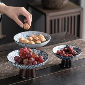 Assiette à Fruits en Céramique Bleue et Blanche Style Chinois Plateau à Collations en Porcelaine Vintage pour Salon Table à Thé Décoration de la Maison