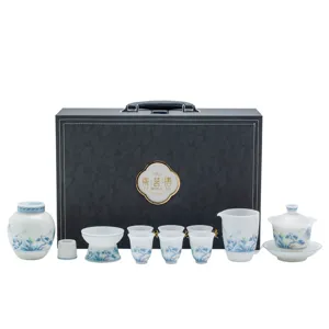 Set da tè Kung Fu in ceramica con trama in giada e motivi paesaggistici tradizionali