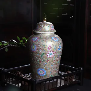 Barattolo da tè vintage in ceramica dorata floreale a chiusura ermetica per casa