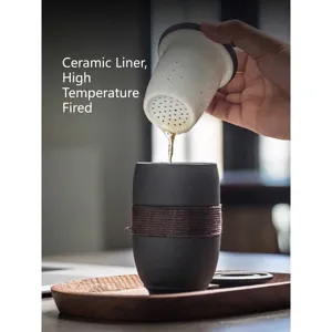 Premium matte ceramic tea mug with built-in ceramic infuser and lid for office use