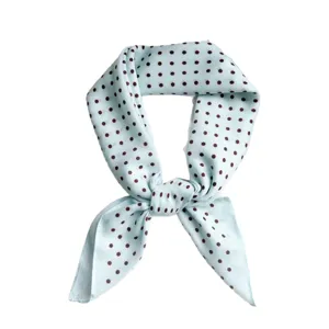 Sweet light blue polka dot silk scarf for women stylish Korean neckerchief hairband