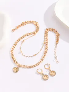 Gold double layer necklace rhinestone tree of life pendant earrings jewelry set for women